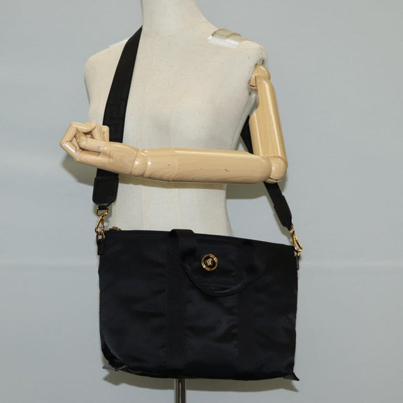 VERSACE Hand Bag Nylon 2way Black Gold Auth 118725V