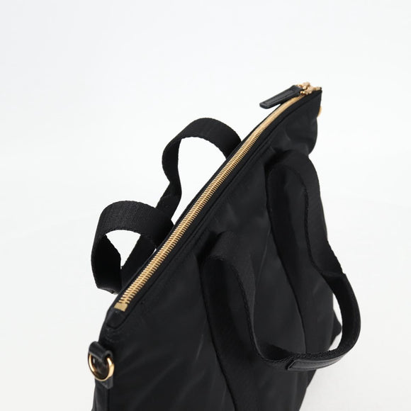 VERSACE Hand Bag Nylon 2way Black Gold Auth 118725A