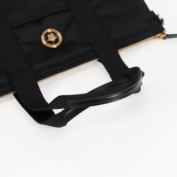 VERSACE Hand Bag Nylon 2way Black Gold Auth 118725A