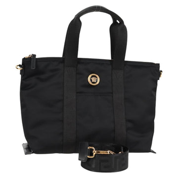 VERSACE Hand Bag Nylon 2way Black Gold Auth 118726A