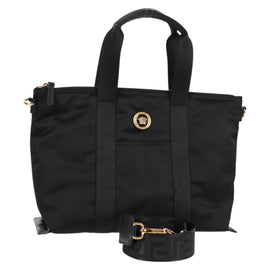 VERSACE Hand Bag Nylon 2way Black Gold Auth 118726V