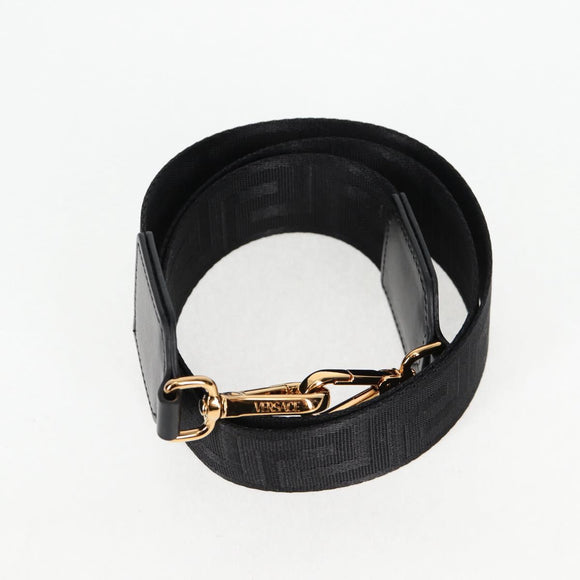 VERSACE Hand Bag Nylon 2way Black Gold Auth 118726A