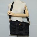 VERSACE Hand Bag Nylon 2way Black Gold Auth 118726A-24