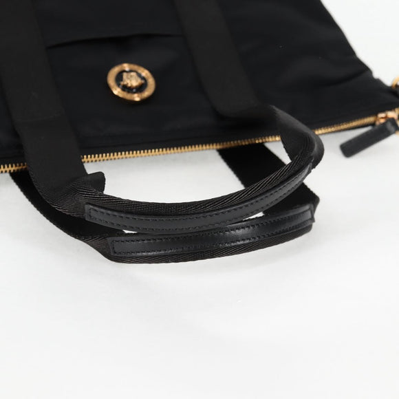 VERSACE Hand Bag Nylon 2way Black Gold Auth 118726A