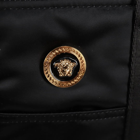 VERSACE Hand Bag Nylon 2way Black Gold Auth 118727A