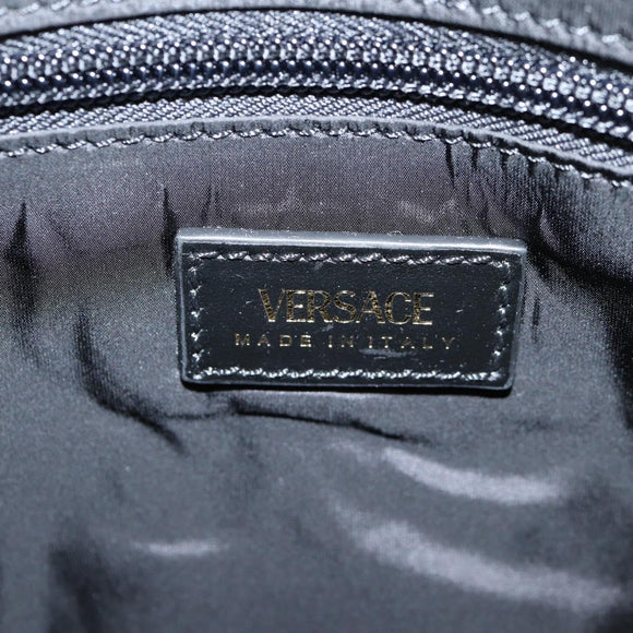 VERSACE Hand Bag Nylon 2way Black Gold Auth 118727A