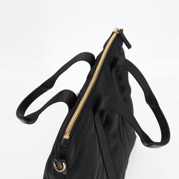 VERSACE Hand Bag Nylon 2way Black Gold Auth 118727V