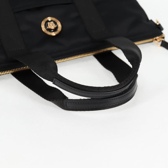 VERSACE Hand Bag Nylon 2way Black Gold Auth 118727A
