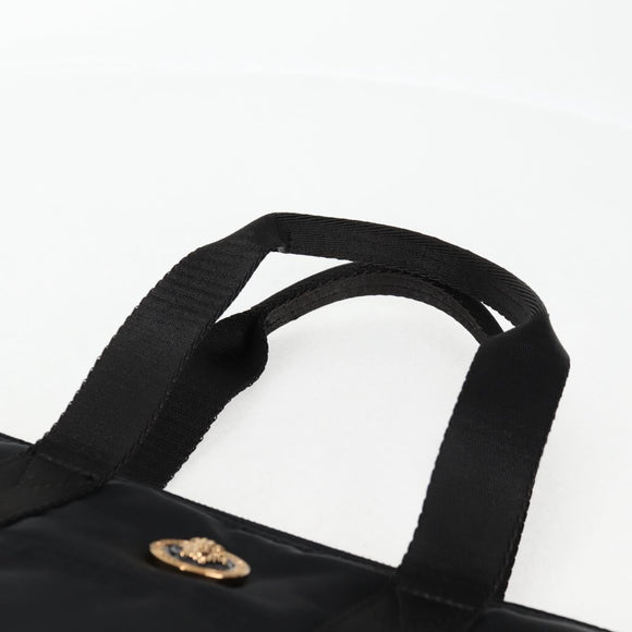 VERSACE Hand Bag Nylon 2way Black Gold Auth 118727A