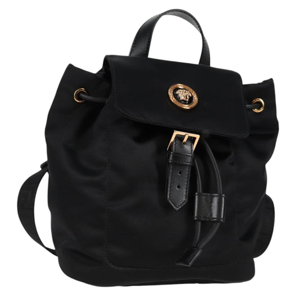 VERSACE Backpack Nylon Black Gold Auth 118728V