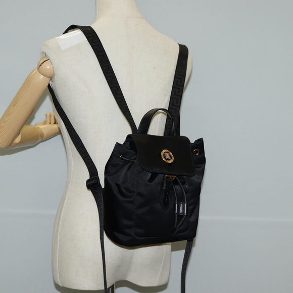 VERSACE Backpack Nylon Black Gold Auth 118728V