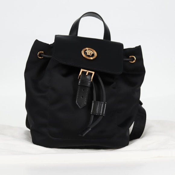 VERSACE Backpack Nylon Black Gold Auth 118728V