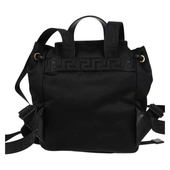 VERSACE Backpack Nylon Black Gold Auth 118728V