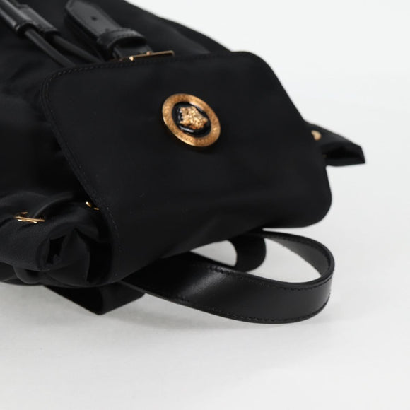 VERSACE Backpack Nylon Black Gold Auth 118728V