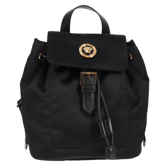 VERSACE Backpack Nylon Black Gold Auth 118729V