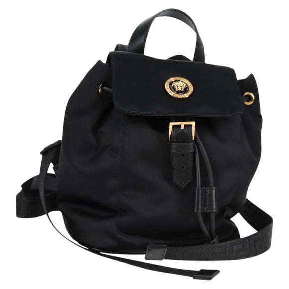 VERSACE Backpack Nylon Black Gold Auth 118730V
