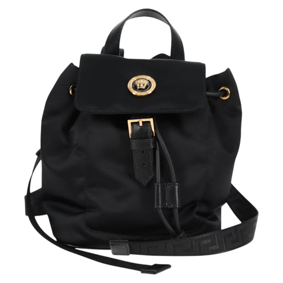 VERSACE Backpack Nylon Black Gold Auth 118730A