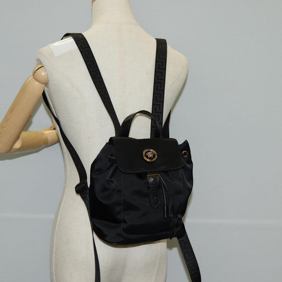 VERSACE Backpack Nylon Black Gold Auth 118730A