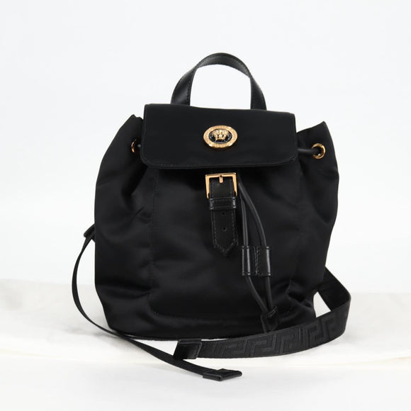 VERSACE Backpack Nylon Black Gold Auth 118730V