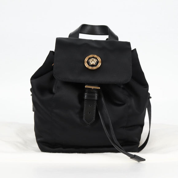VERSACE Backpack Nylon Black Gold Auth 118731A