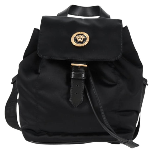 VERSACE Backpack Nylon Black Gold Auth 118731V
