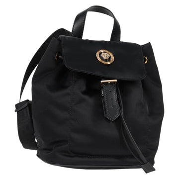 VERSACE Backpack Nylon Black Gold Auth 118733A