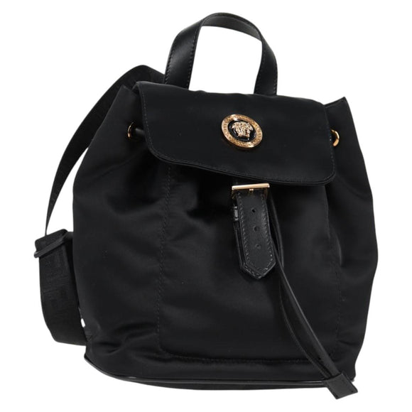 VERSACE Backpack Nylon Black Gold Auth 118733V