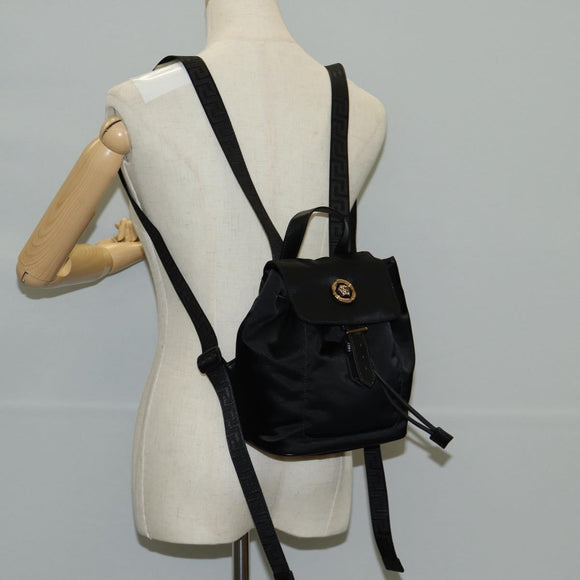 VERSACE Backpack Nylon Black Gold Auth 118733A