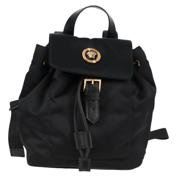 VERSACE Backpack Nylon Black Gold Auth 118734A