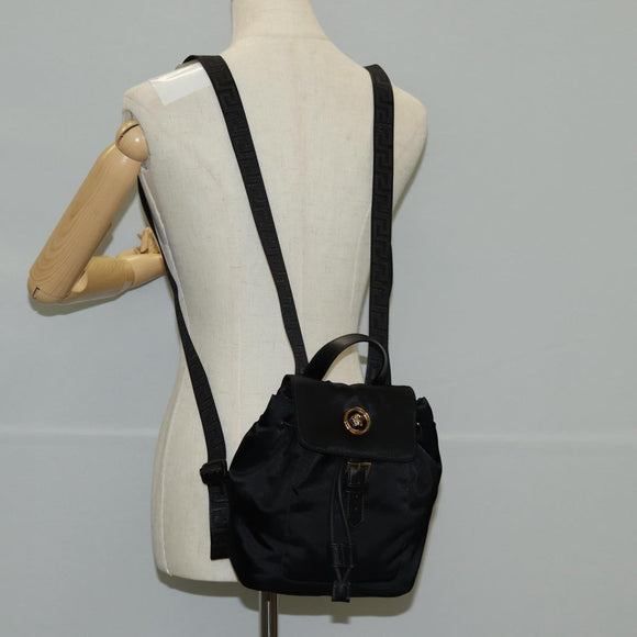 VERSACE Backpack Nylon Black Gold Auth 118734V