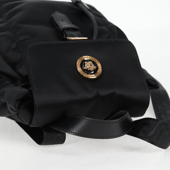 VERSACE Backpack Nylon Black Gold Auth 118734V