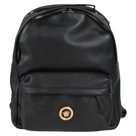 VERSACE Backpack Leather Black Gold Auth 118735M