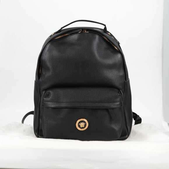 VERSACE Backpack Leather Black Gold Auth 118735M