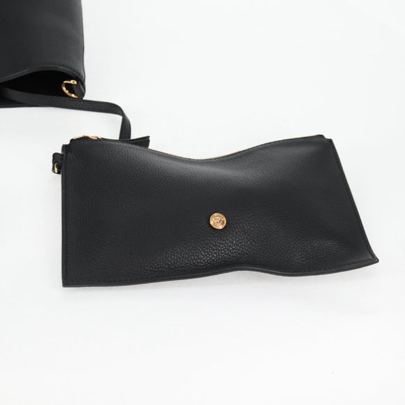 VERSACE Tote Bag Leather 2way Black Gold Auth 118738A