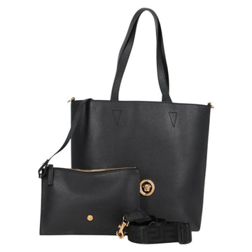 VERSACE Tote Bag Leather 2way Black Gold Auth 118739A
