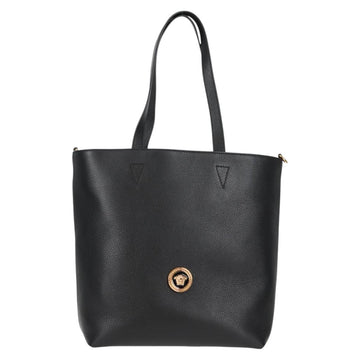 VERSACE Tote Bag Leather 2way Black Gold Auth 118739V - 0