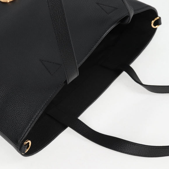 VERSACE Tote Bag Leather 2way Black Gold Auth 118741A