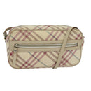 BURBERRY Nova Check Blue Label Shoulder Bag Canvas Beige Silver Auth 118746-1