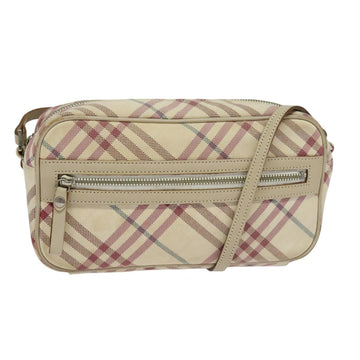 BURBERRY Nova Check Blue Label Shoulder Bag Canvas Beige Silver Auth 118746