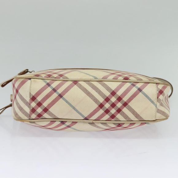 BURBERRY Nova Check Blue Label Shoulder Bag Canvas Beige Silver Auth 118746