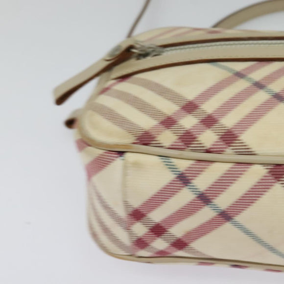 BURBERRY Nova Check Blue Label Shoulder Bag Canvas Beige Silver Auth 118746