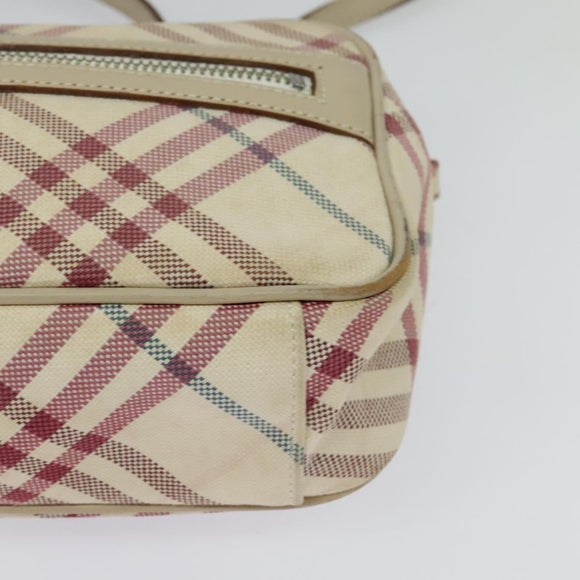BURBERRY Nova Check Blue Label Shoulder Bag Canvas Beige Silver Auth 118746