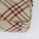 BURBERRY Nova Check Blue Label Shoulder Bag Canvas Beige Silver Auth 118746-10