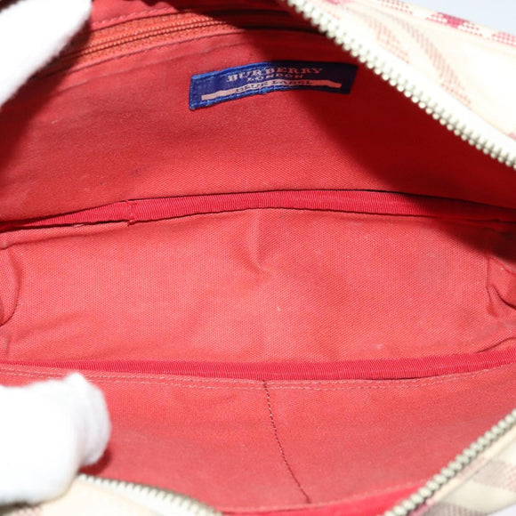 BURBERRY Nova Check Blue Label Shoulder Bag Canvas Beige Silver Auth 118746