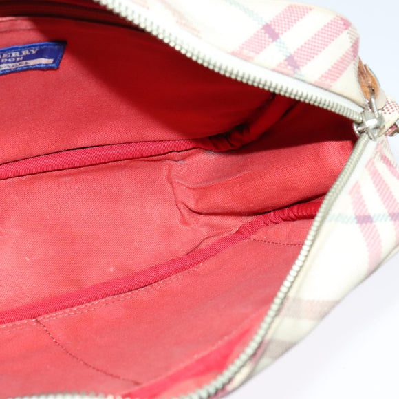 BURBERRY Nova Check Blue Label Shoulder Bag Canvas Beige Silver Auth 118746