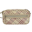 BURBERRY Nova Check Blue Label Shoulder Bag Canvas Beige Silver Auth 118746-13