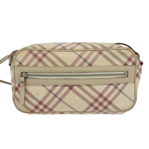 BURBERRY Nova Check Blue Label Shoulder Bag Canvas Beige Silver Auth 118746
