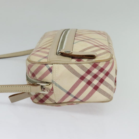 BURBERRY Nova Check Blue Label Shoulder Bag Canvas Beige Silver Auth 118746