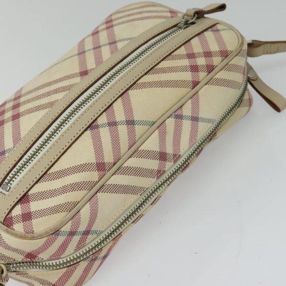 BURBERRY Nova Check Blue Label Shoulder Bag Canvas Beige Silver Auth 118746