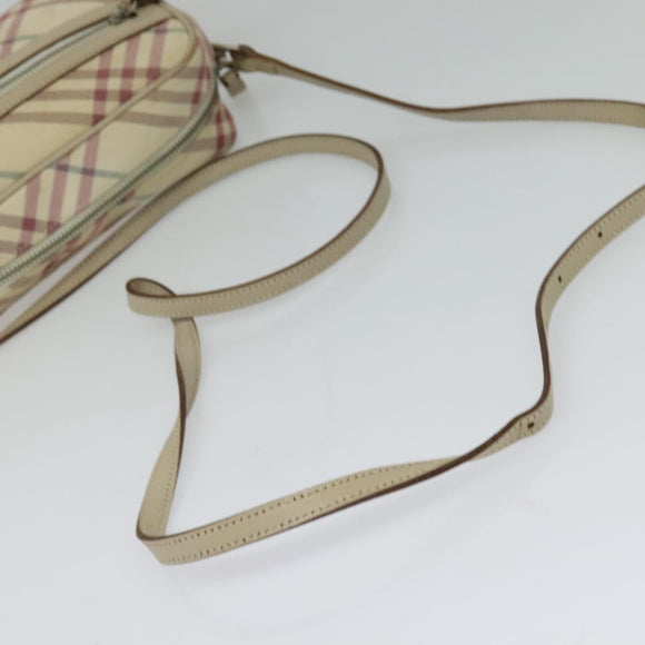 BURBERRY Nova Check Blue Label Shoulder Bag Canvas Beige Silver Auth 118746